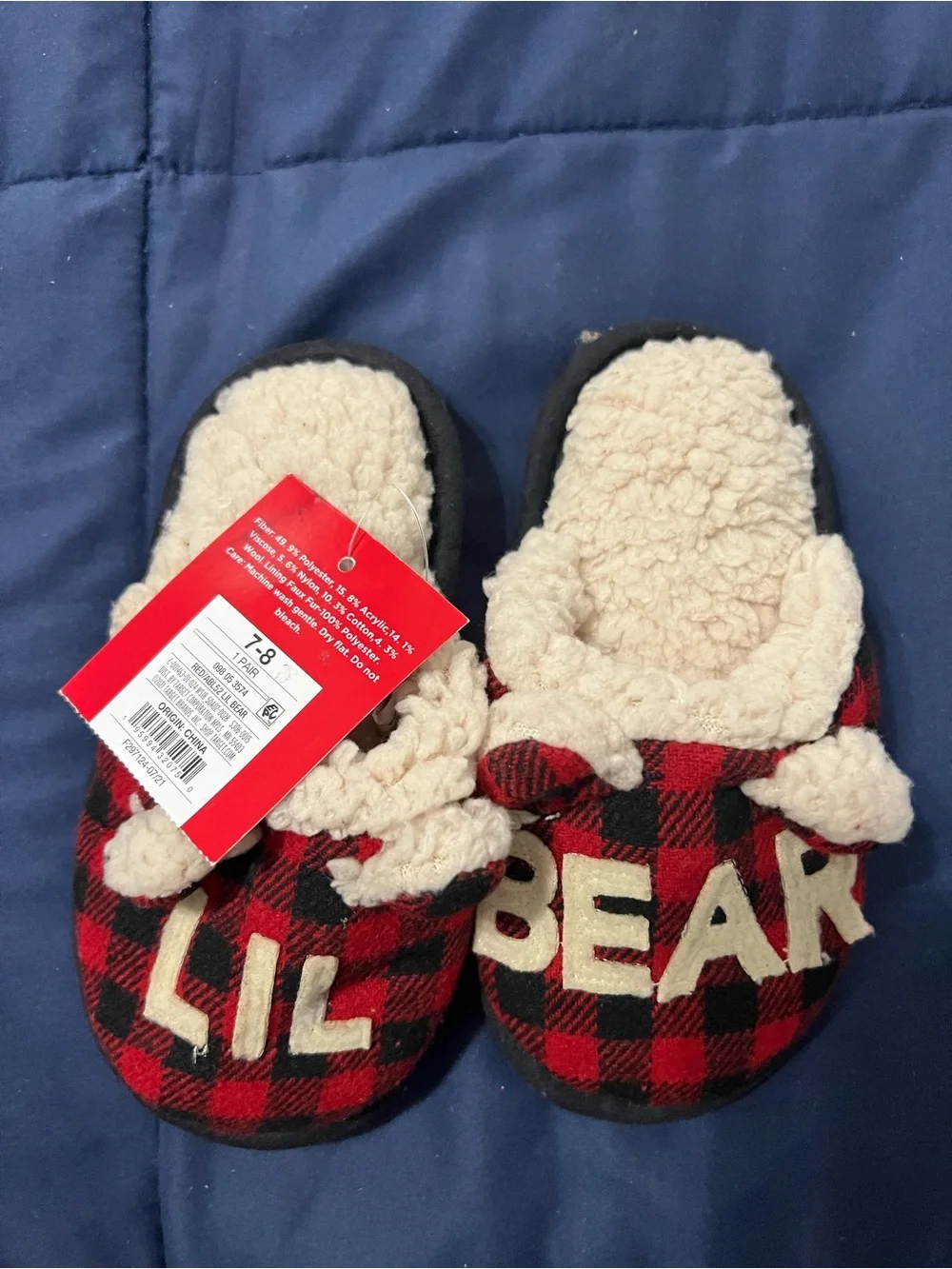 Target Red and Black Plaid 'Lil Bear' Kids Slippers 7/8